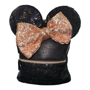 Disney Minnie Mouse Sequin Bow Mini Backpack Black & Rose Gold Little Girl Glam